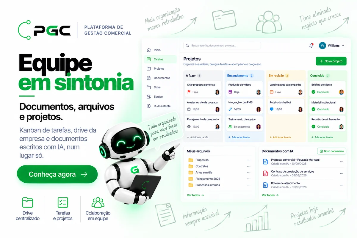 Documentos, arquivos e projetos — Equipe na plataforma PGC